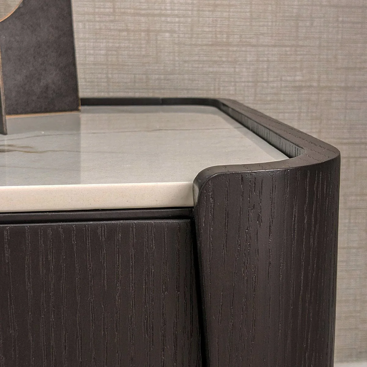 Adalynn Deep Brown Wooden 2 Drawer Bedside Table with Faux Marble Top - Image 4