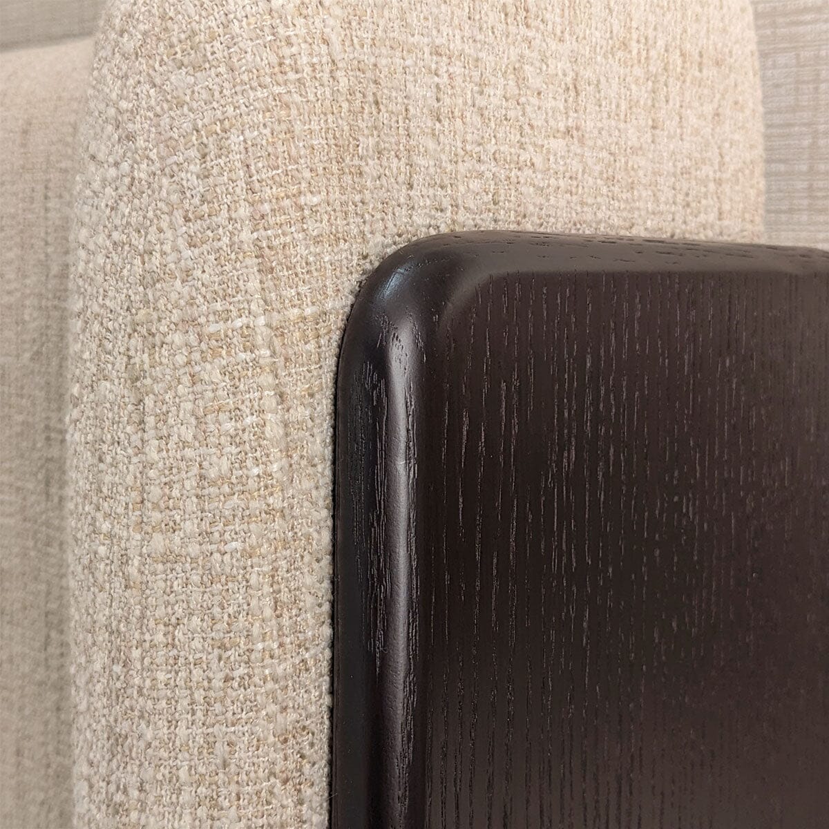 Adalynn Natural Textured Fabric Bed with Deep Brown Wooden Detail - Image 6