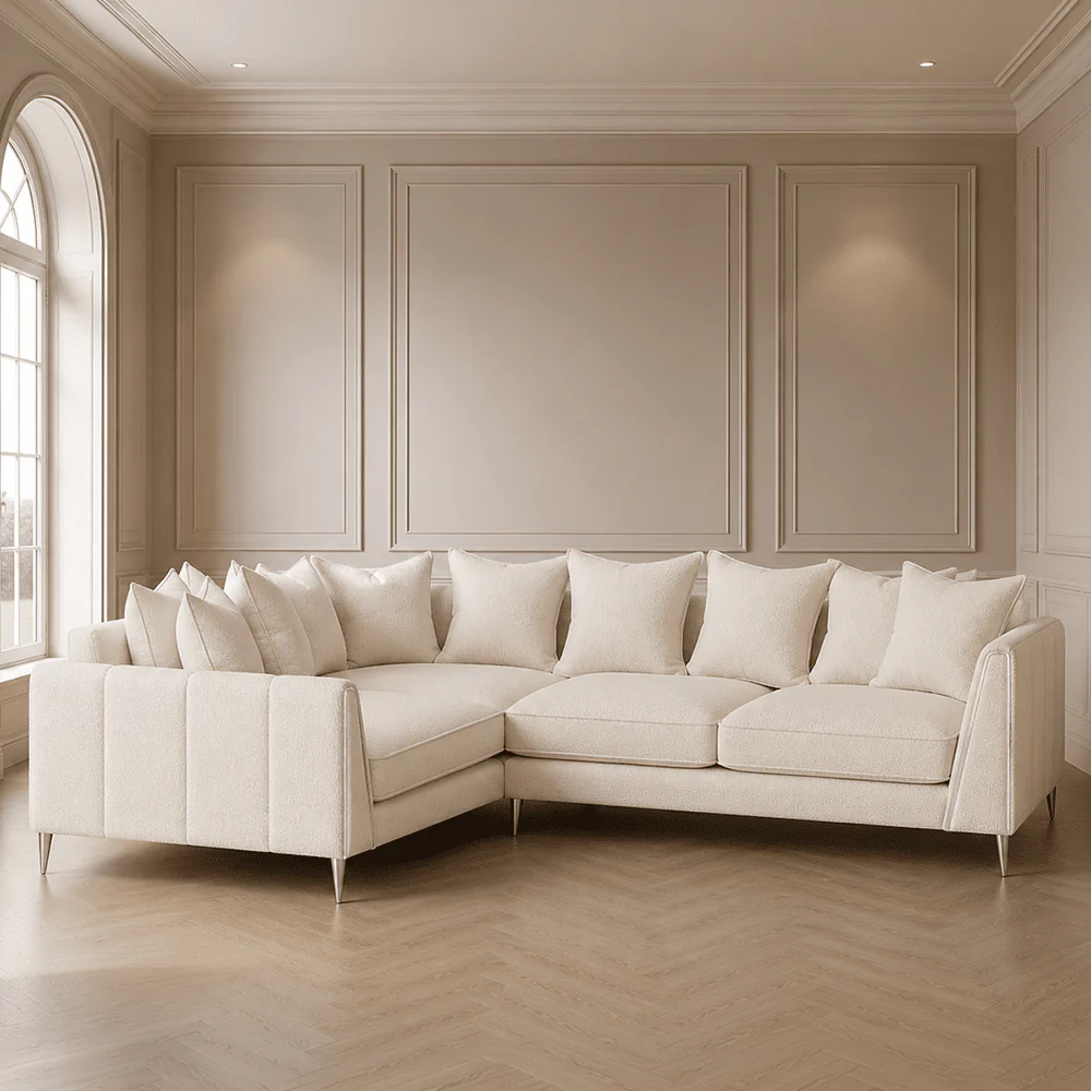 Alaina Cloud Bouclé Scatter Back Left Hand Facing Corner Sofa with Silver Legs