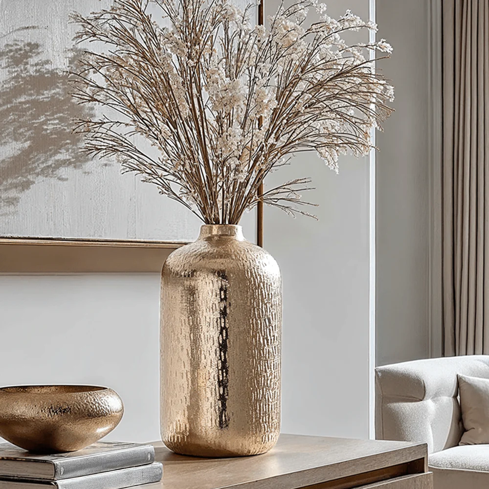 Alina Gold Hammered Metal Decorative Vase