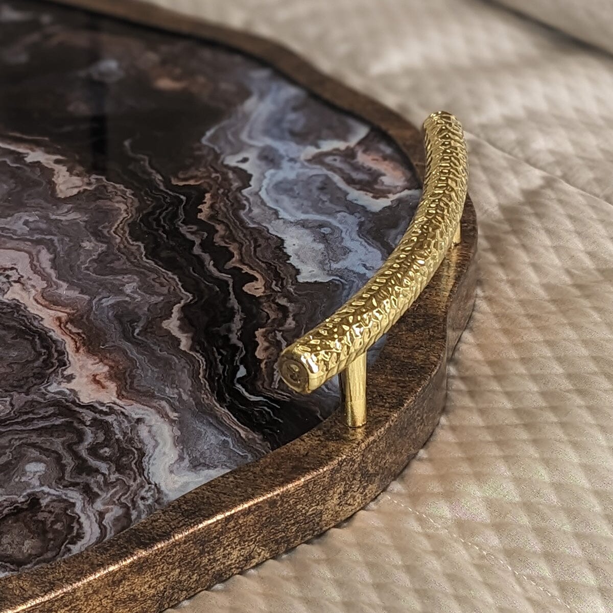 Amaretti Marble Effect Abstract Tray with Gold Handles - Image 4