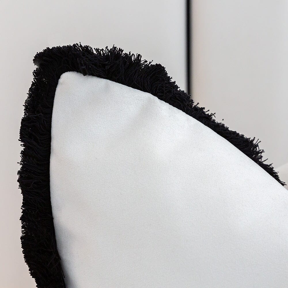 Ari Cream Velvet Bolster Cushion with Black Fringe Detail - 60x40cm - Image 2