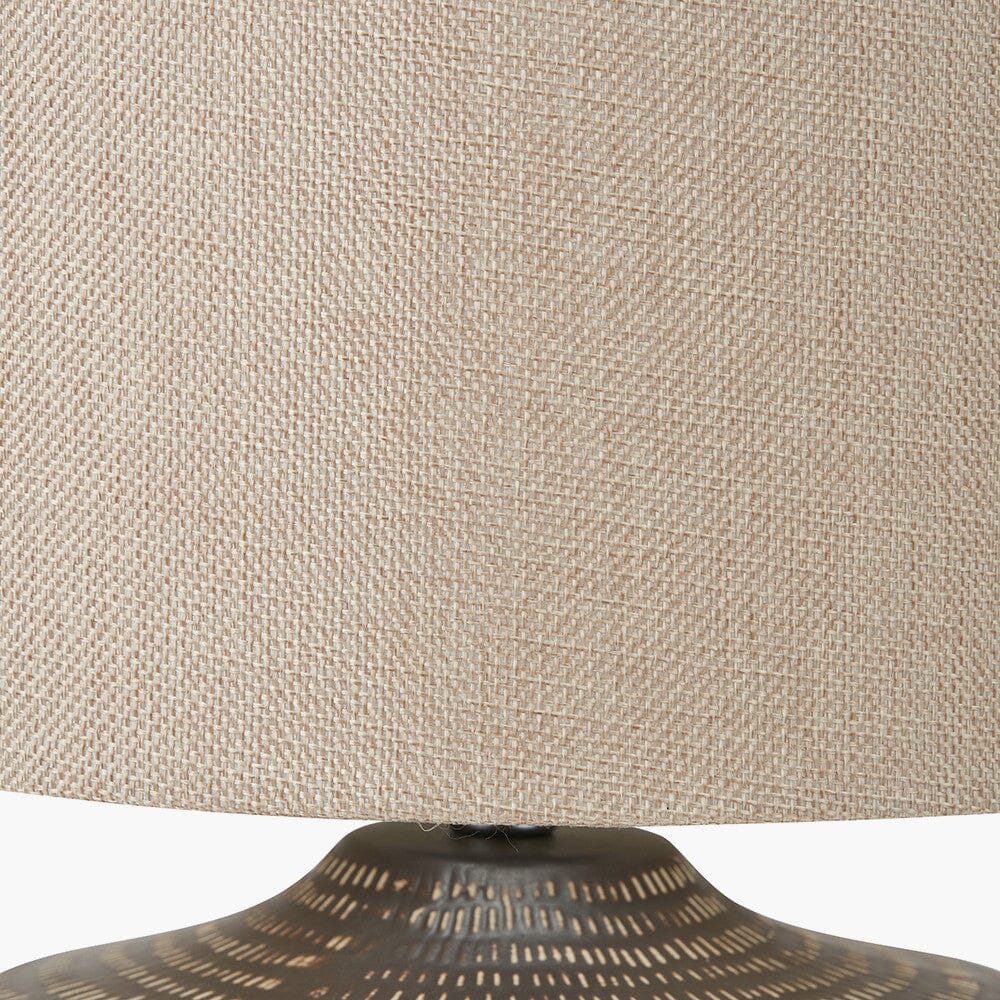 Aris Brown Textured Ceramic Table Lamp with Linen Shade - Image 3