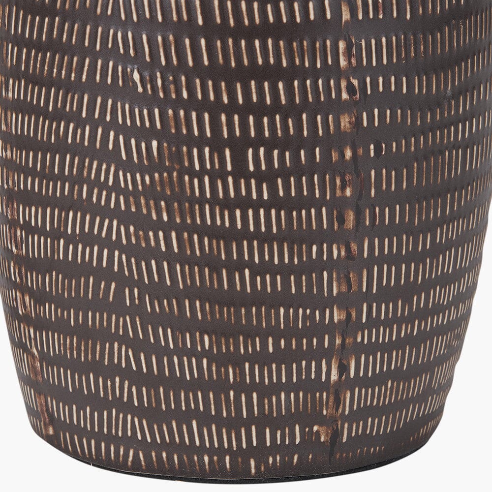 Aris Tall Brown Textured Ceramic Table Lamp with Linen Shade - Image 5