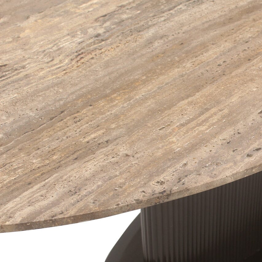 Aya Brown Ribbed Oval Dining Table with Travertine Top - Image 7
