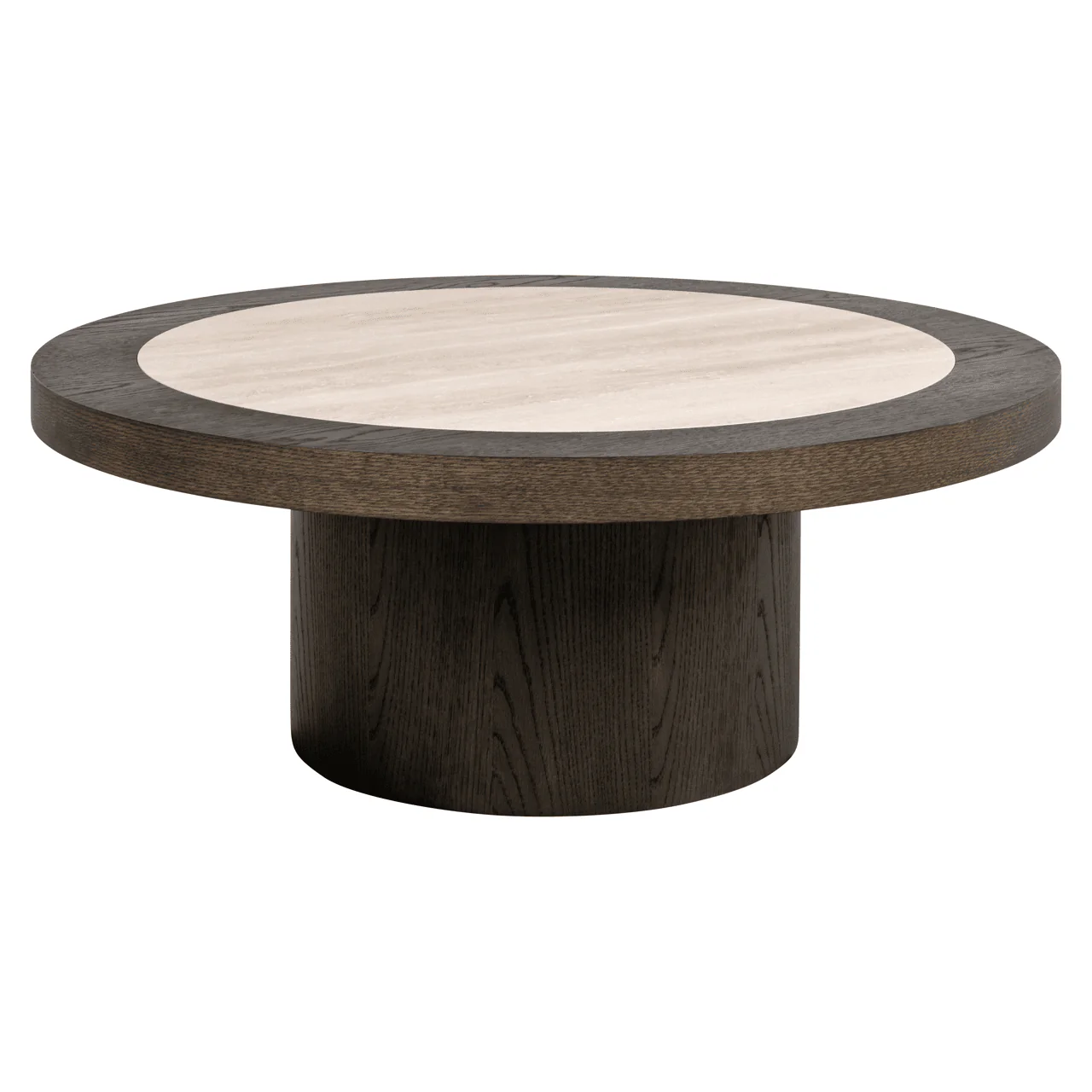 Balerno Deep Brown Wooden Coffee Table with Travertine Top - Image 2