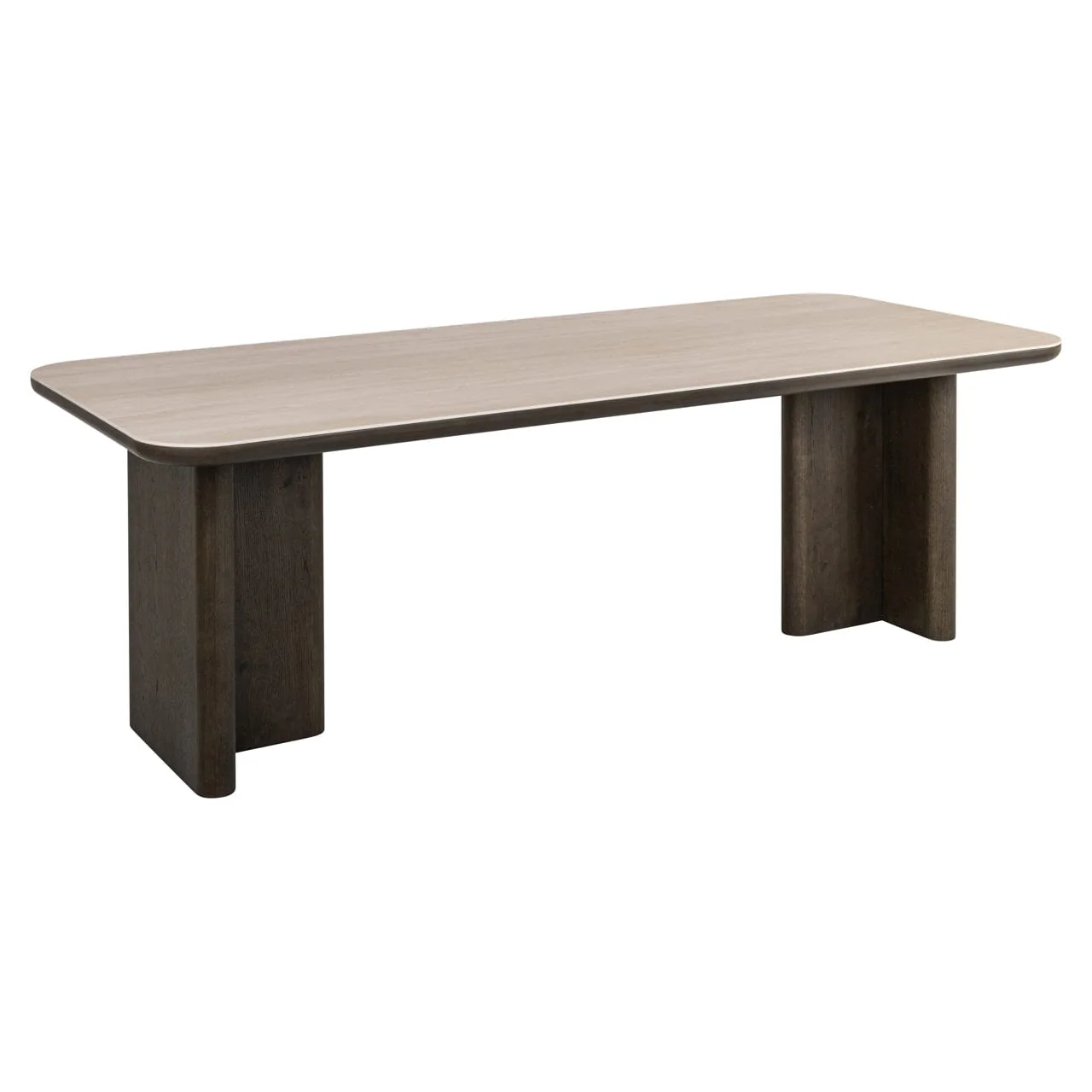 Balerno Large Deep Brown Wooden Dining Table with Travertine Top - Image 3