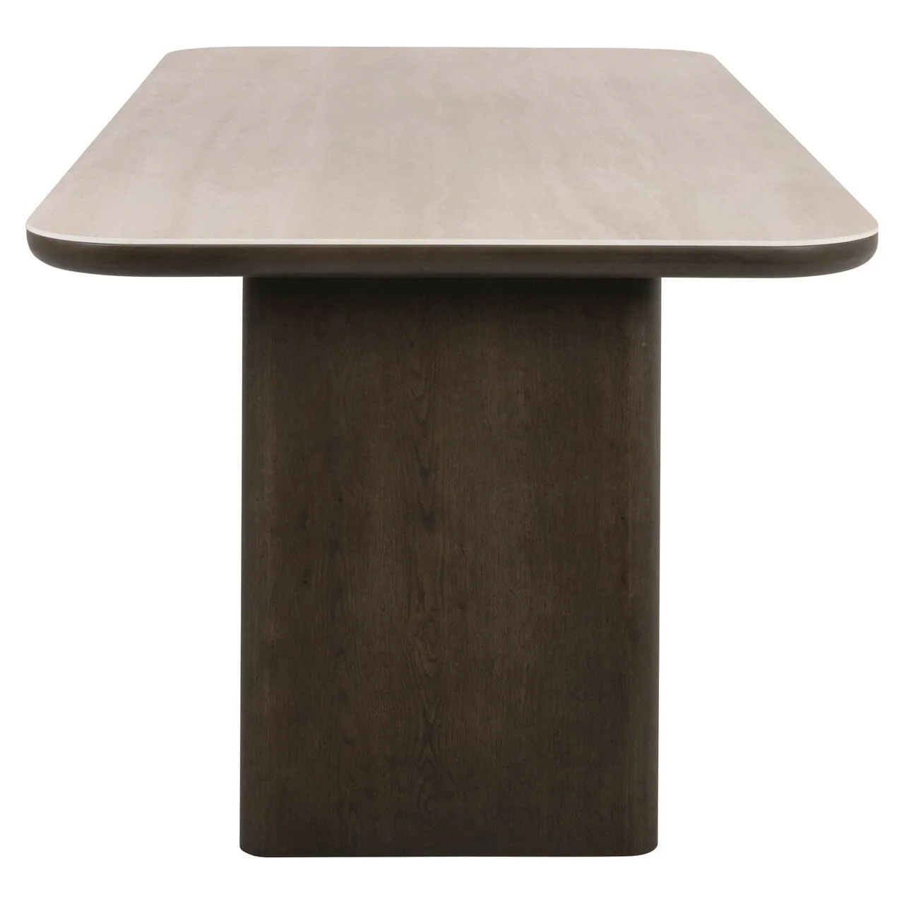 Balerno Large Deep Brown Wooden Dining Table with Travertine Top - Image 4