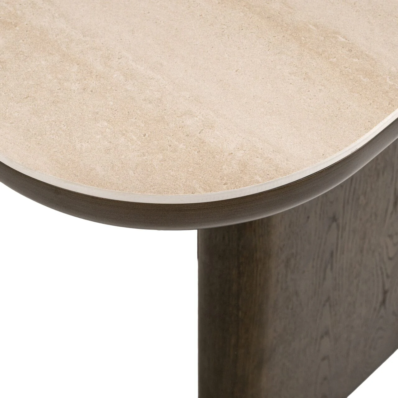 Balerno Large Deep Brown Wooden Dining Table with Travertine Top - Image 5