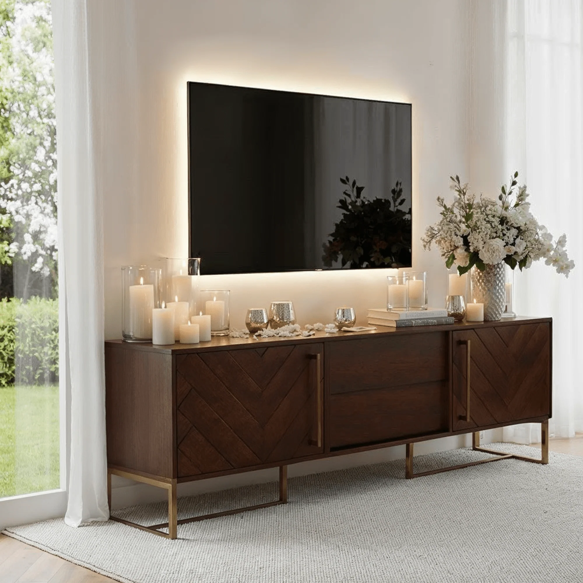 Bancha Dark Wood Media Unit with Herringbone Detail