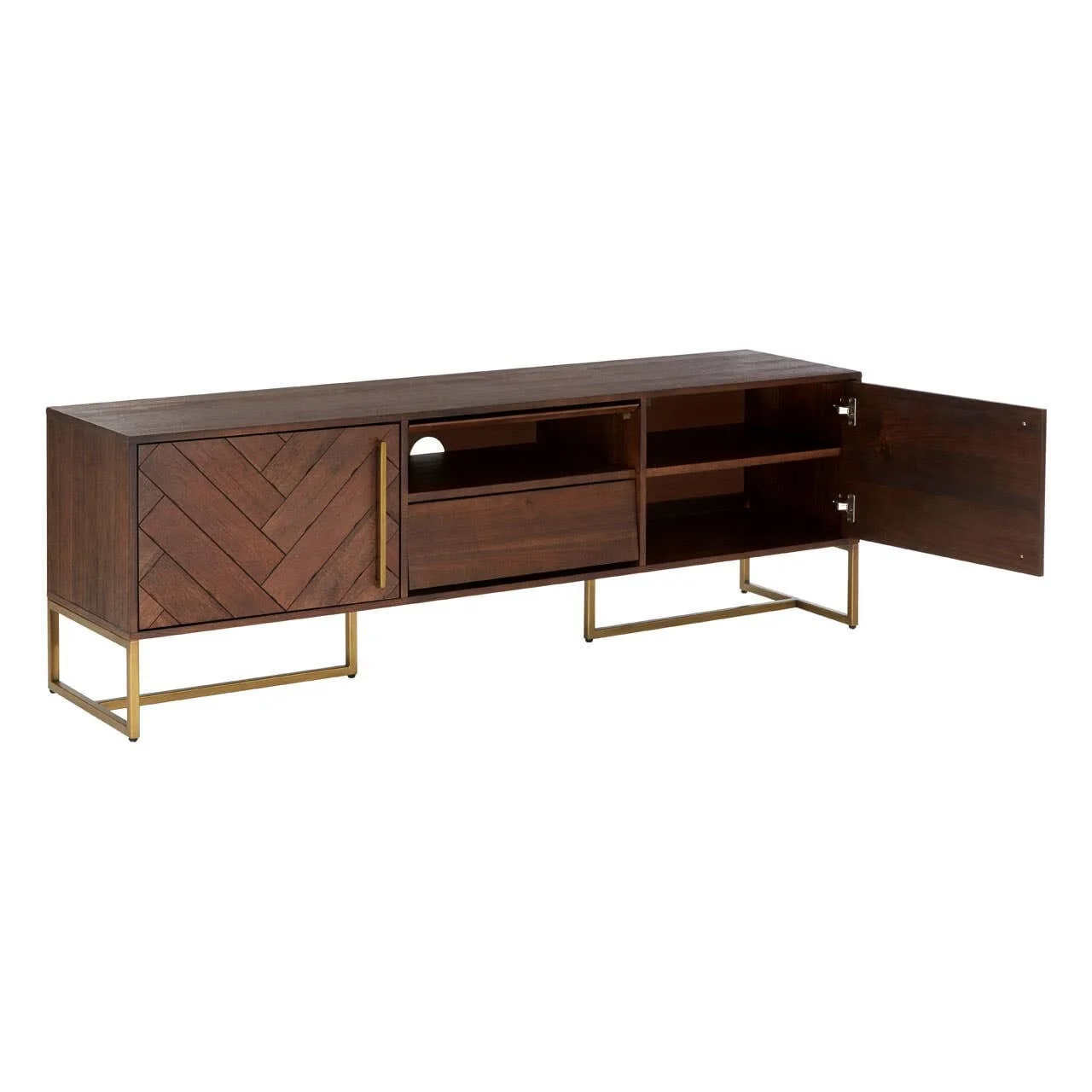 Bancha Dark Wood Media Unit with Herringbone Detail - Image 4