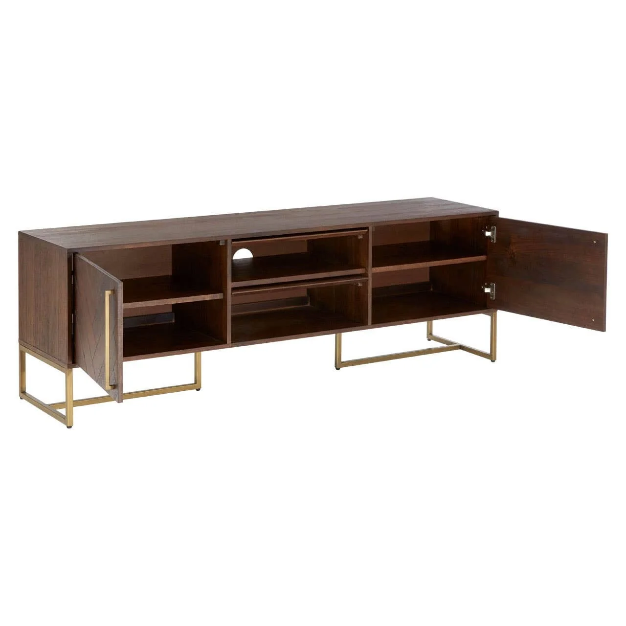 Bancha Dark Wood Media Unit with Herringbone Detail - Image 5
