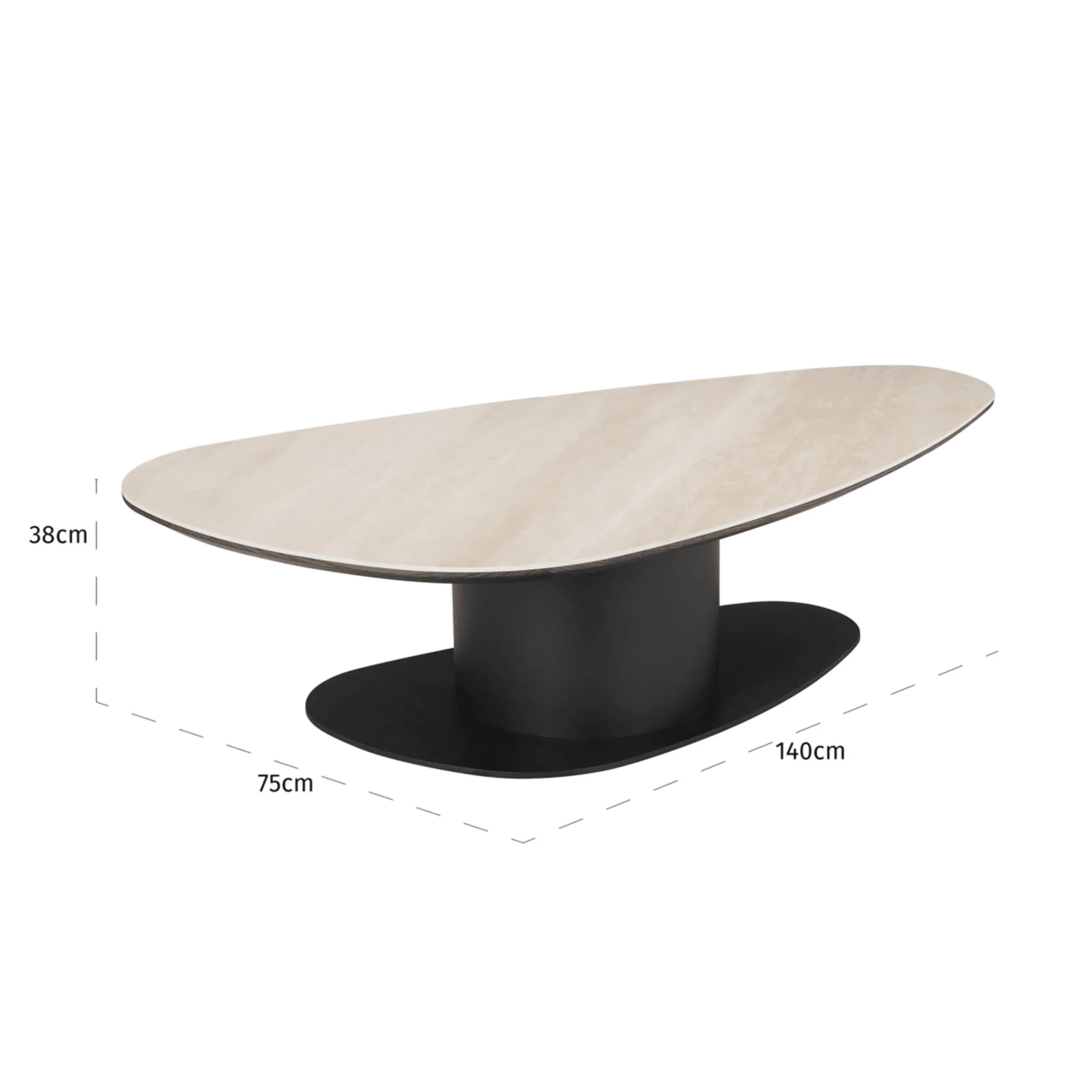 Bordeaux Black Oval Coffee Table with Travertine Top - Image 4