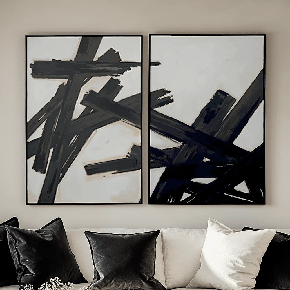 Brushstroke Monochrome Framed Canvas Wall Art - Set of 2