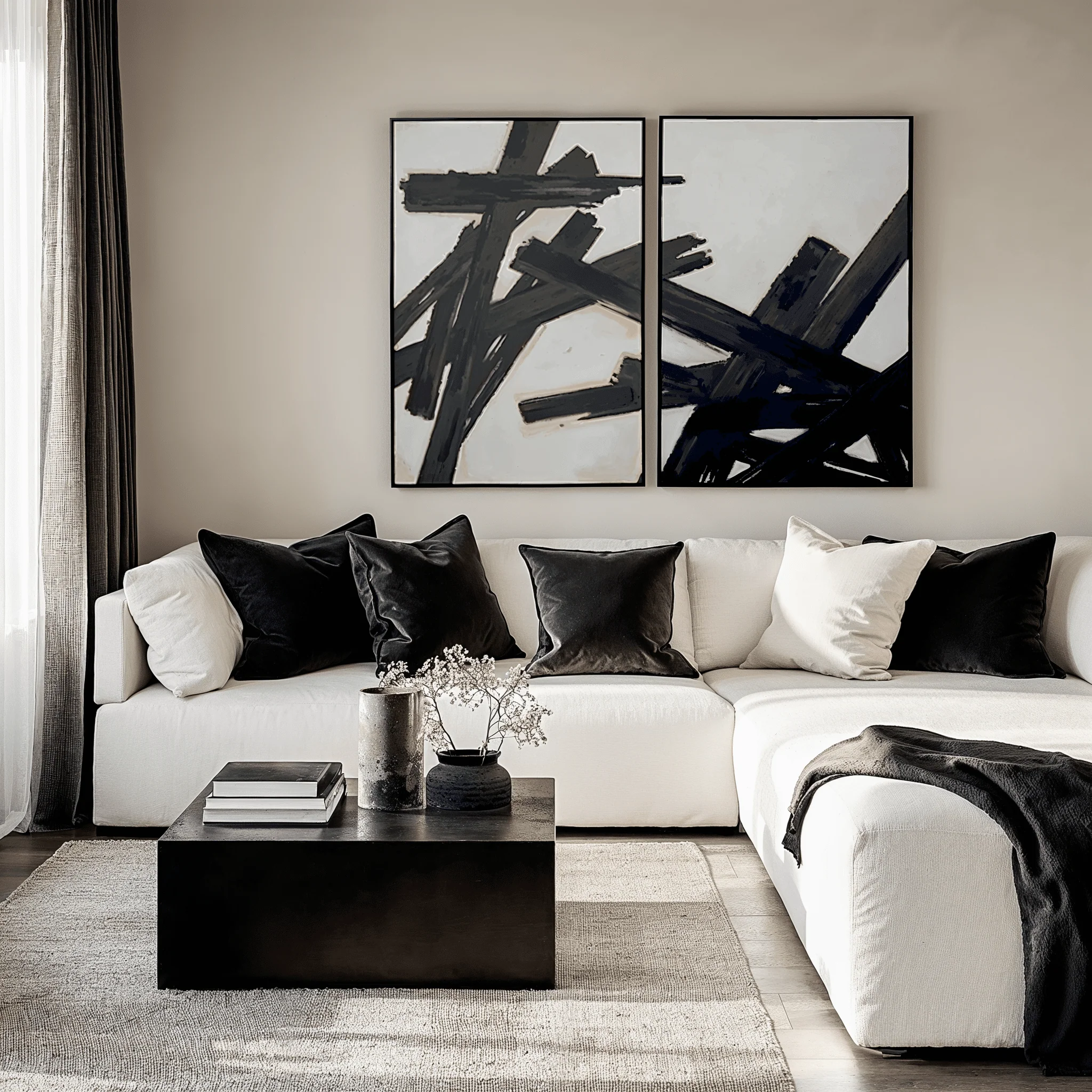 Brushstroke Monochrome Framed Canvas Wall Art - Set of 2 - Image 2