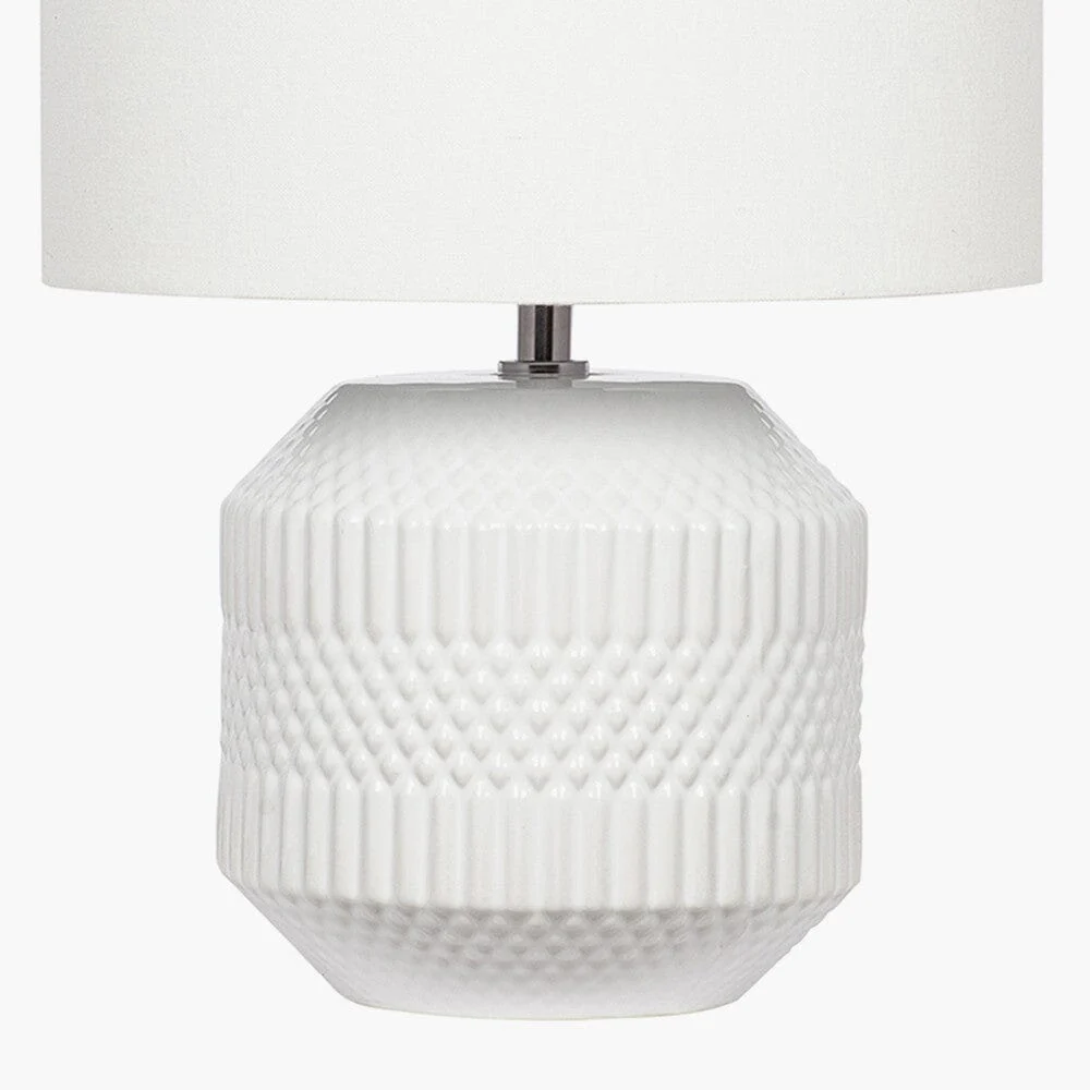 Candar White Geometric Textured Ceramic Table Lamp - Image 3