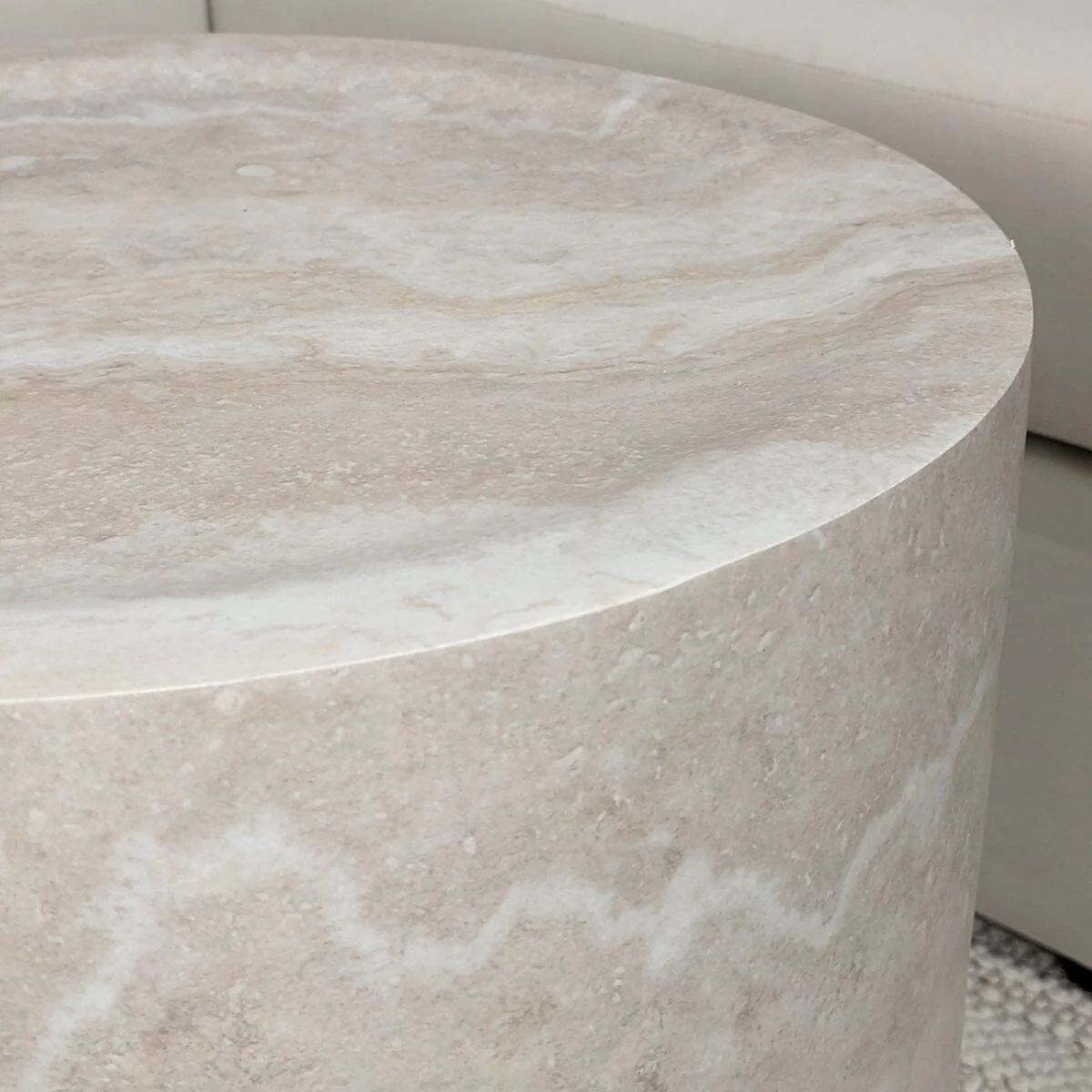 Celeste Round Neutral Marble Effect Side Table - Image 3