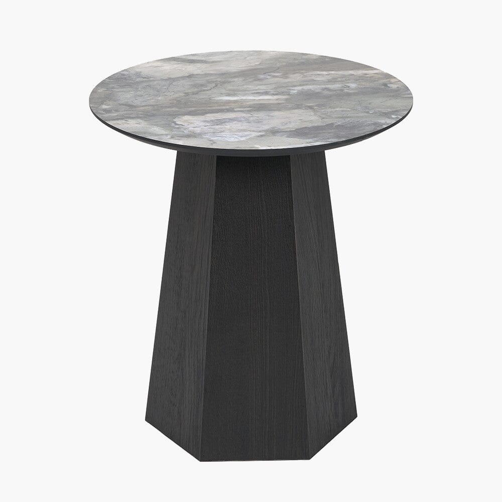 Collins Dark Brown Wooden Side Table with Marble Effect Top - Image 2