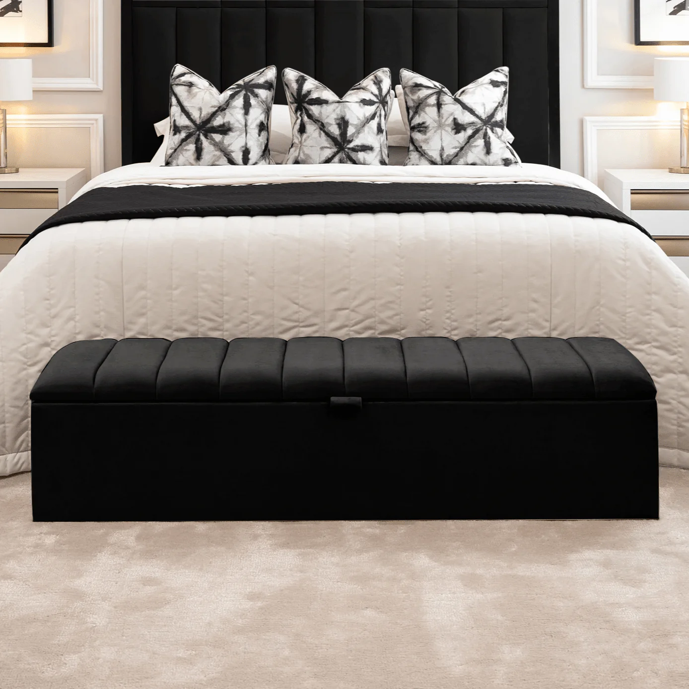 Kensington Noir Black Panelled Ottoman Box