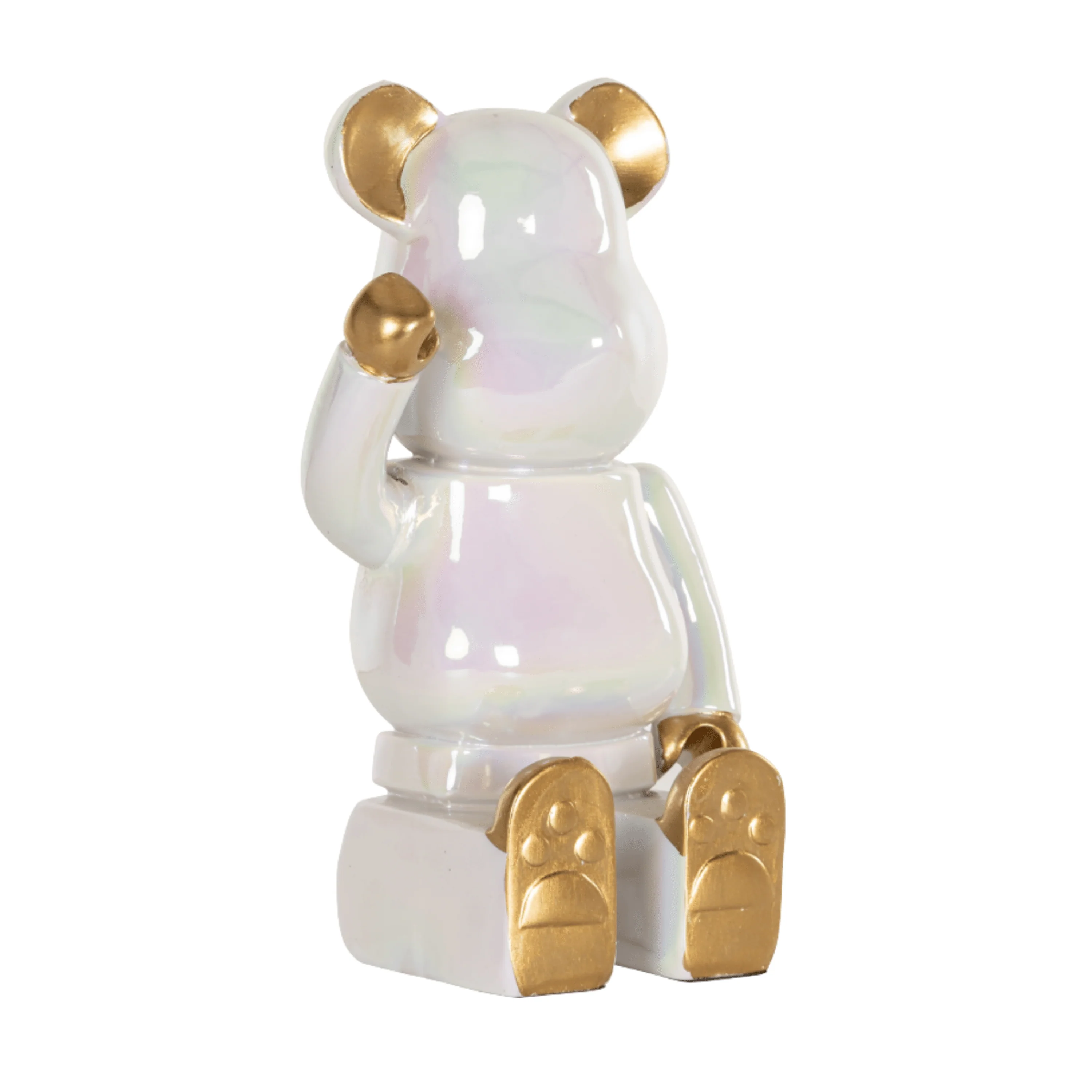 Cream Pearlescent & Gold Sitting Bear Ornament - Image 2