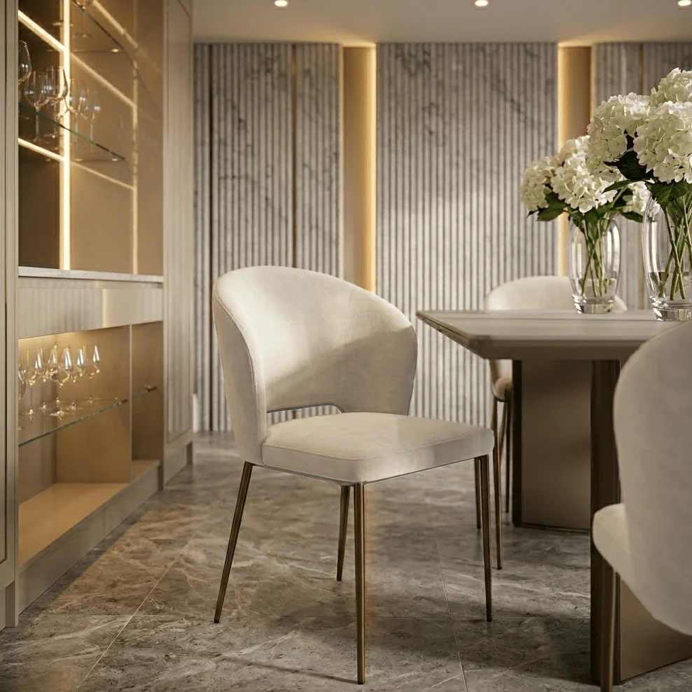 Donna Cream Velvet Dining Chair with Bronze Metal Legs- Set of 2