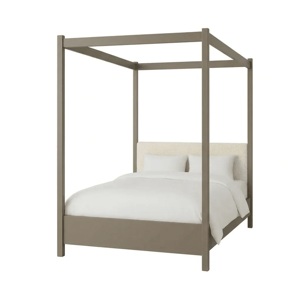 Eden Dark Taupe 4 Poster Wooden Bed with Cream Velvet Headboard - Image 2