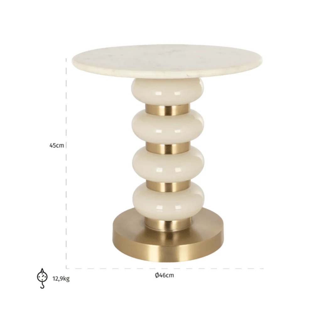 Elisse Cream & Gold Side Table with Marble Top - Image 4