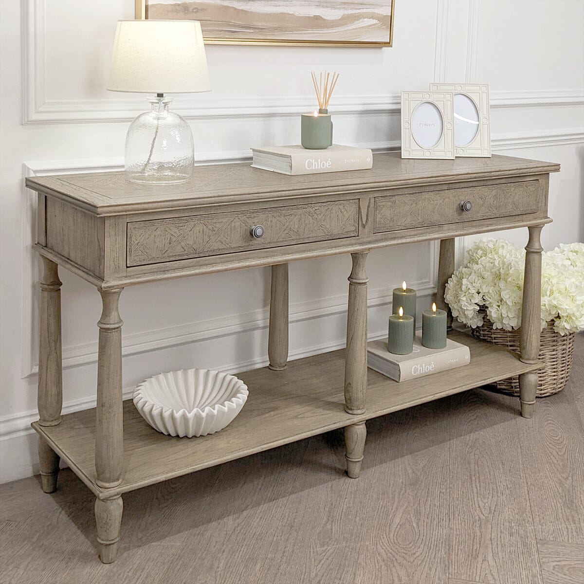 Elysium Natural Wood Large 2 Drawer Console Table - Image 2