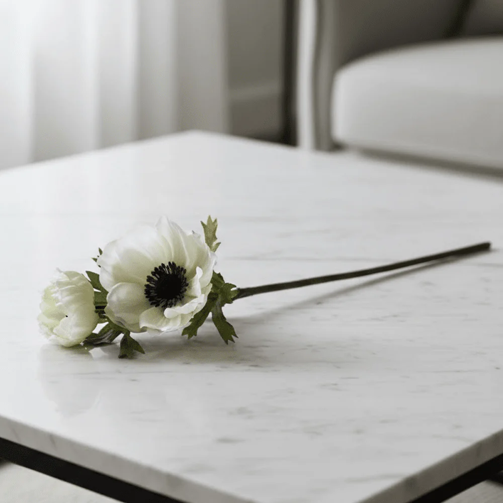 Faux Cream Anemone Single Stem Floral - Image 2