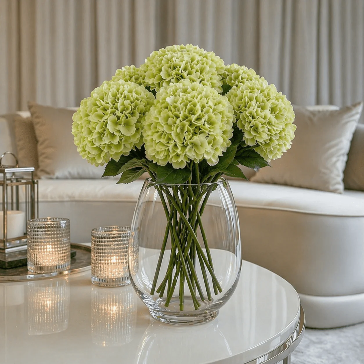 Faux Light Green Hydrangea Single Stem Floral