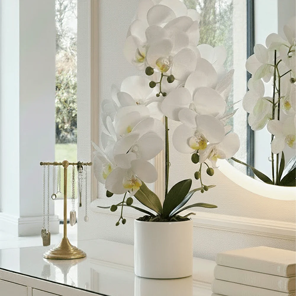 Faux White Orchid in Ceramic Pot