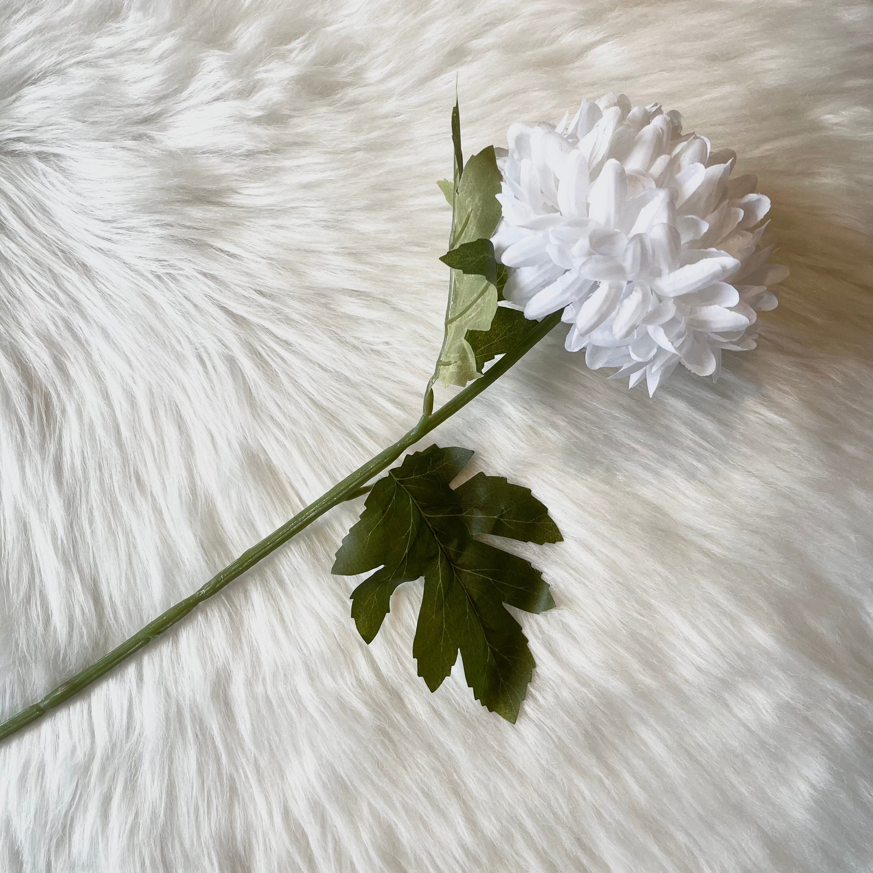 Faux White Pom Pom Single Stem Flower - Image 2