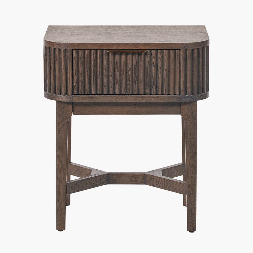 Felicity Dark Brown Ribbed Oak 1 Drawer Bedside Table - Image 2