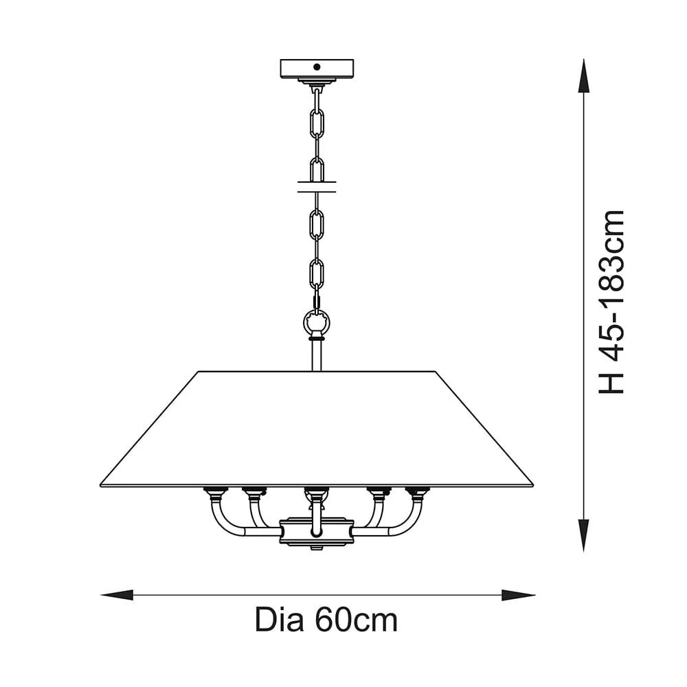 Francesca Matt Black 5 Light Pendant Ceiling Light with Linen Shade - Image 4