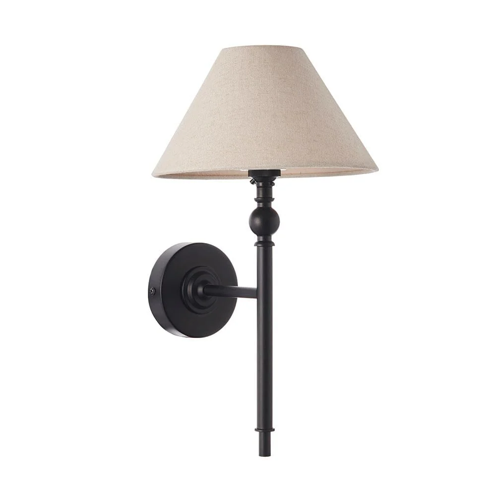 Francesca Matt Black Wall Light with Linen Shade - Image 4