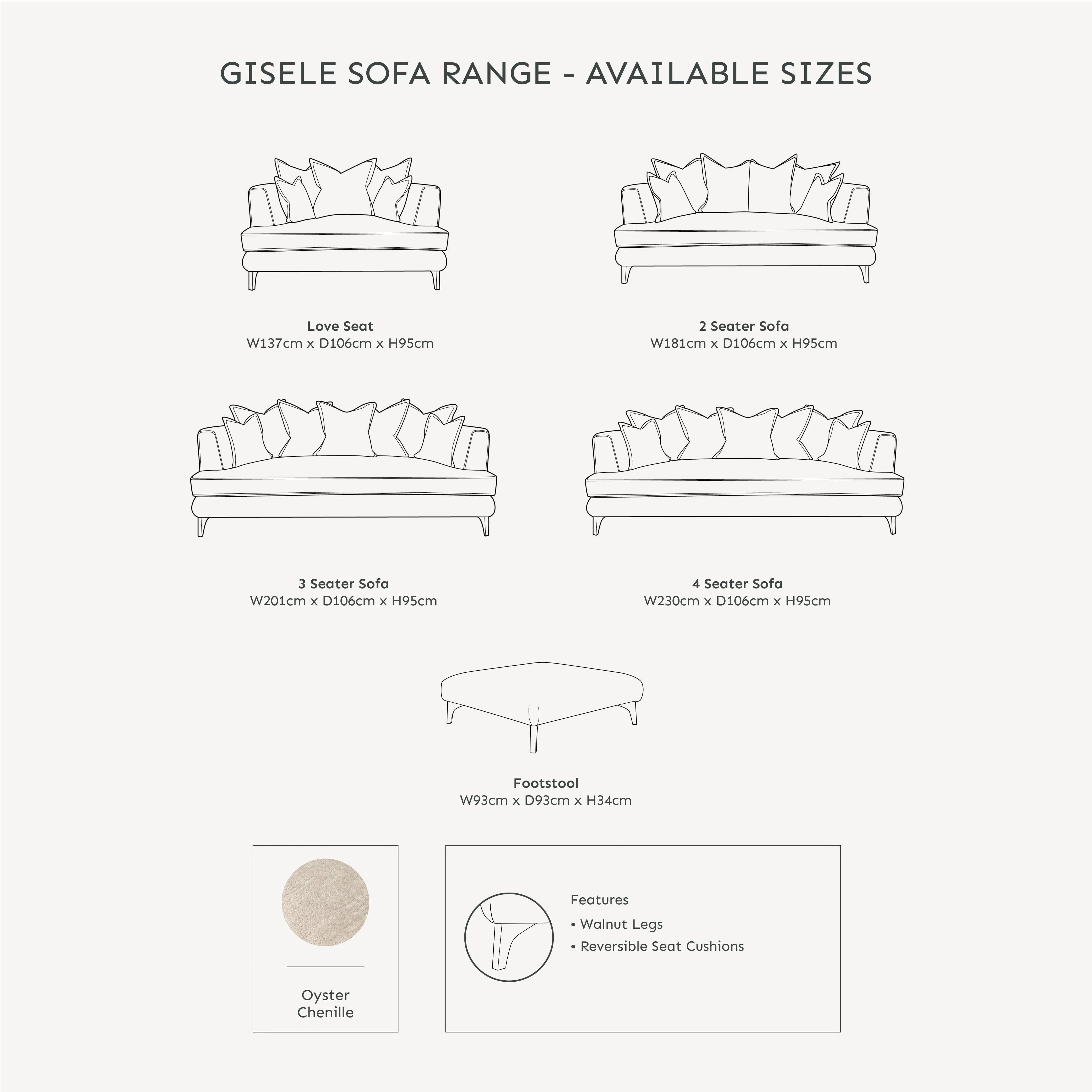 Gisele Oyster Textured Chenille, Pillowback Sofa Range With Walnut Legs - Image 18