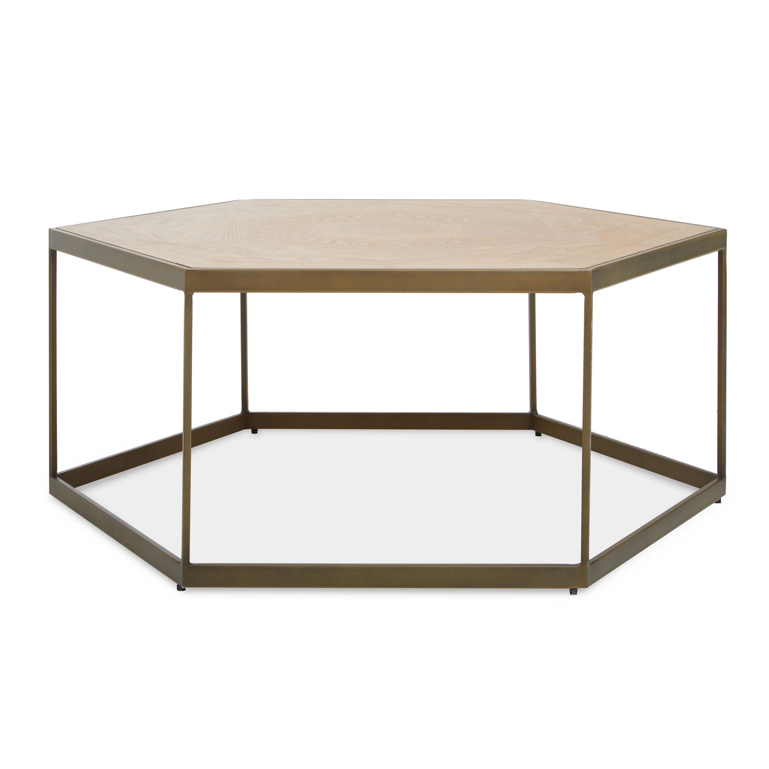 Tamzin Brass & Oak Hexagonal Coffee Table - Image 2