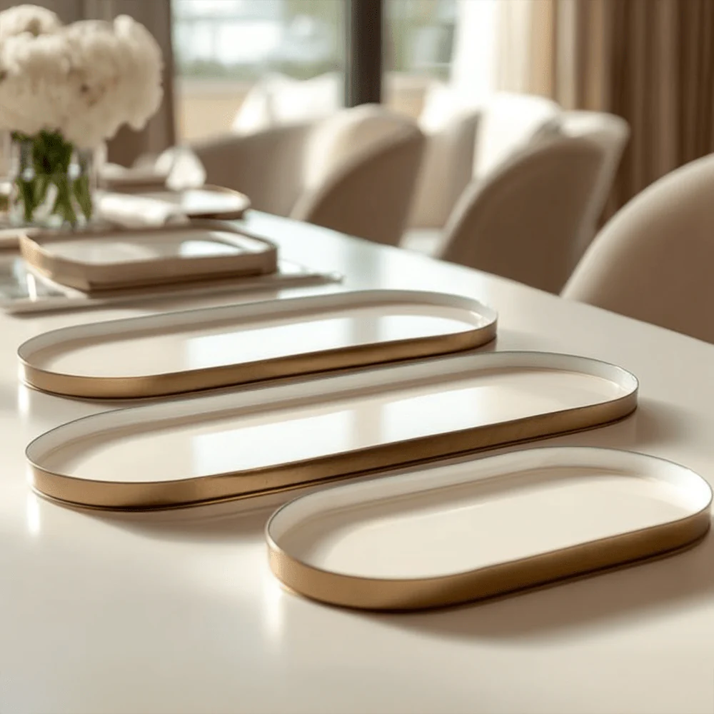 Happia Cream & Gold Oval Decorative Trays- Set of 3
