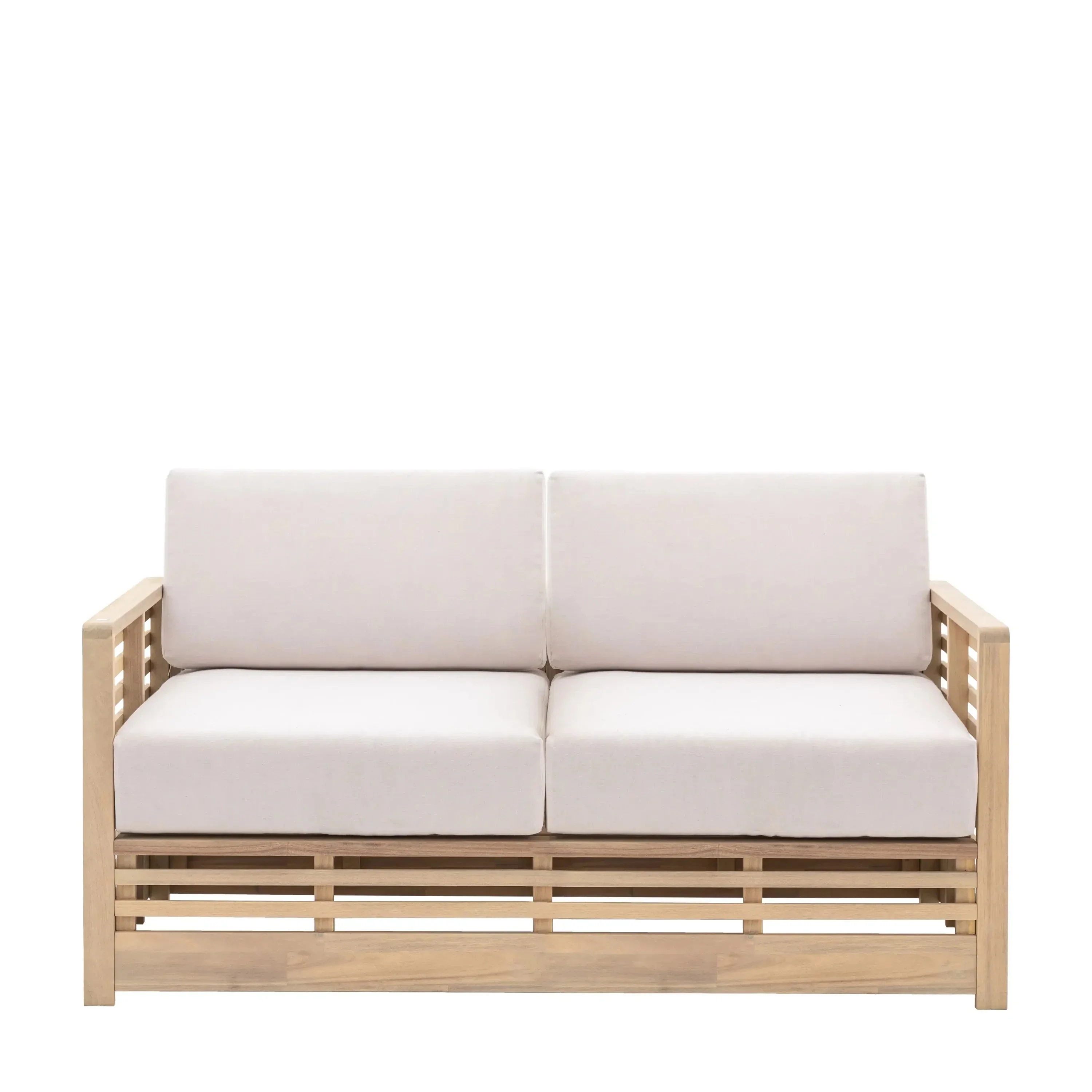 Havana Outdoor Cream & Lightwash Acacia Wood 2 Seater Sofa - Image 3