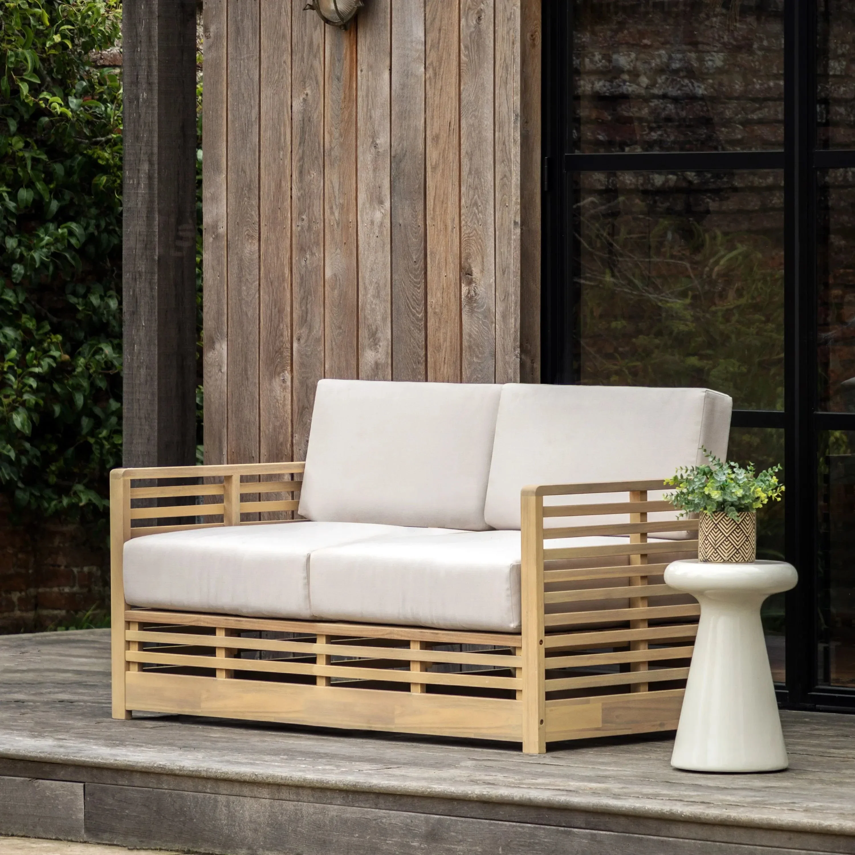 Havana Outdoor Cream & Lightwash Acacia Wood 2 Seater Sofa - Image 4