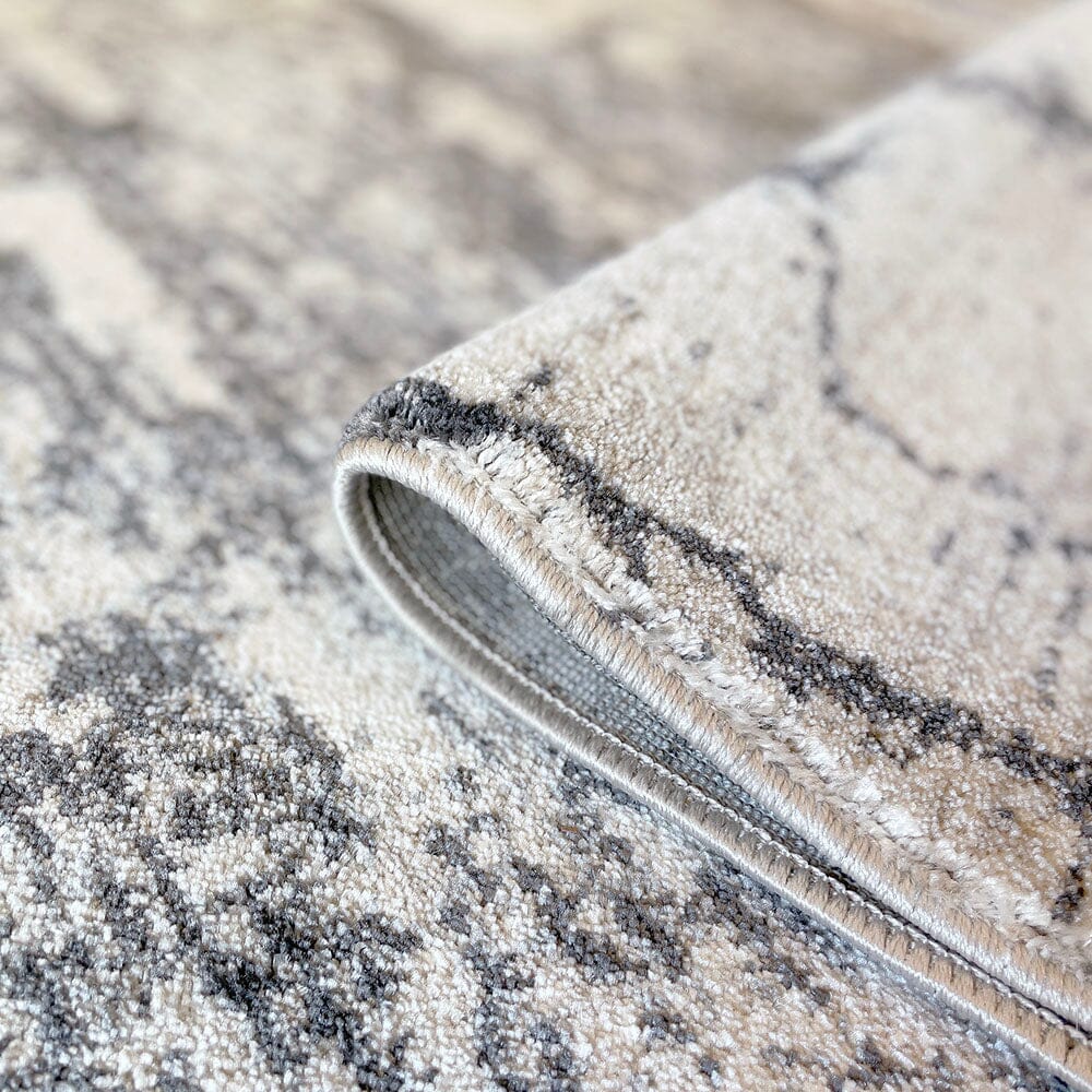 Helios Cream & Grey Marble Effect Abstract Rug - Image 4
