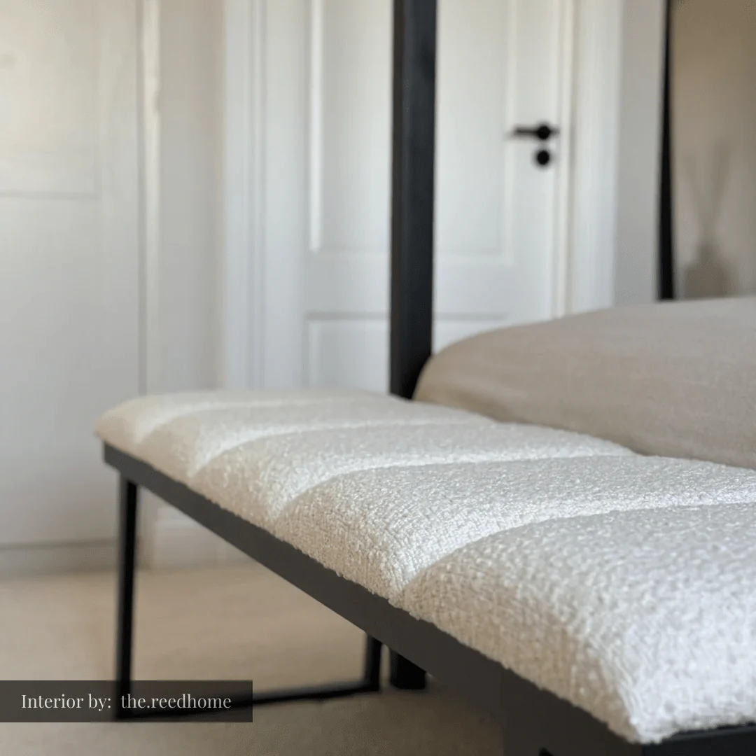 Henley Luxury Cream Boucle Channelled Bench with Black Legs - Image 2