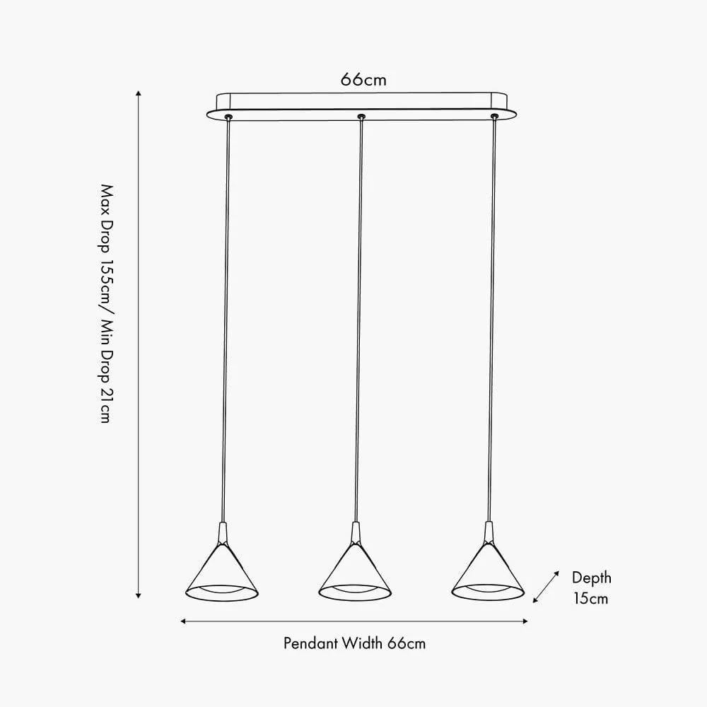 Imogen Matt Black & Gold 3 Drop Linear Pendant Ceiling Light - Image 5