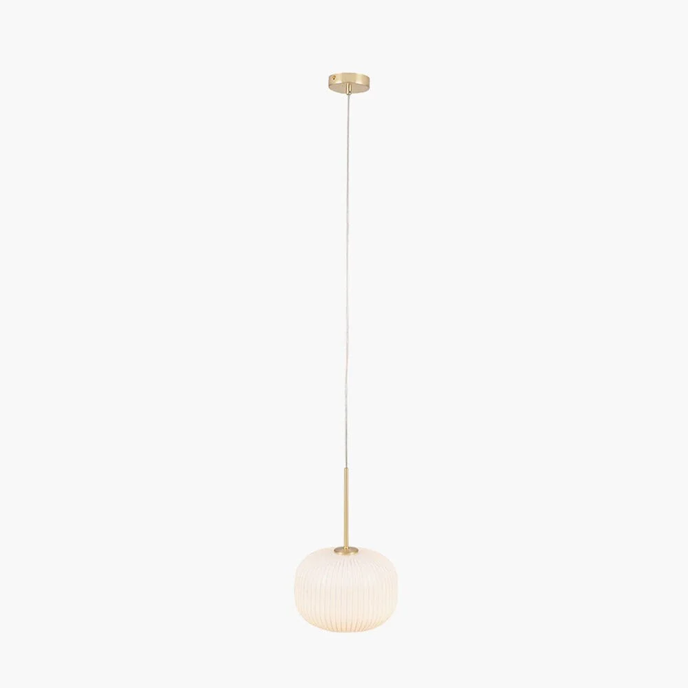 In Stock - Bellamy White Glass & Gold Ribbed Glass Circular Pendant Ceiling Light - Image 2