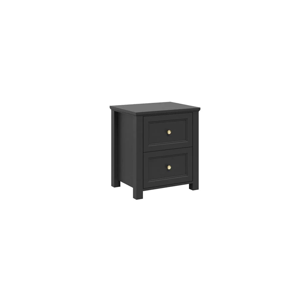 In Stock - Cynthia Black 2 Drawer Bedside Table with Gold Handles - Image 2