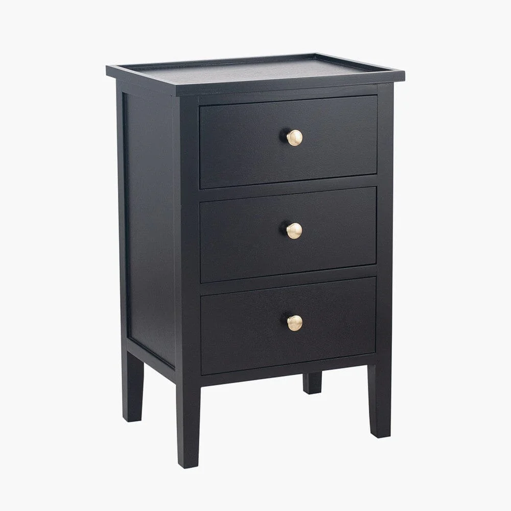 In Stock - Henrik Black 3 Drawer Bedside Table with Gold Handles - Image 2