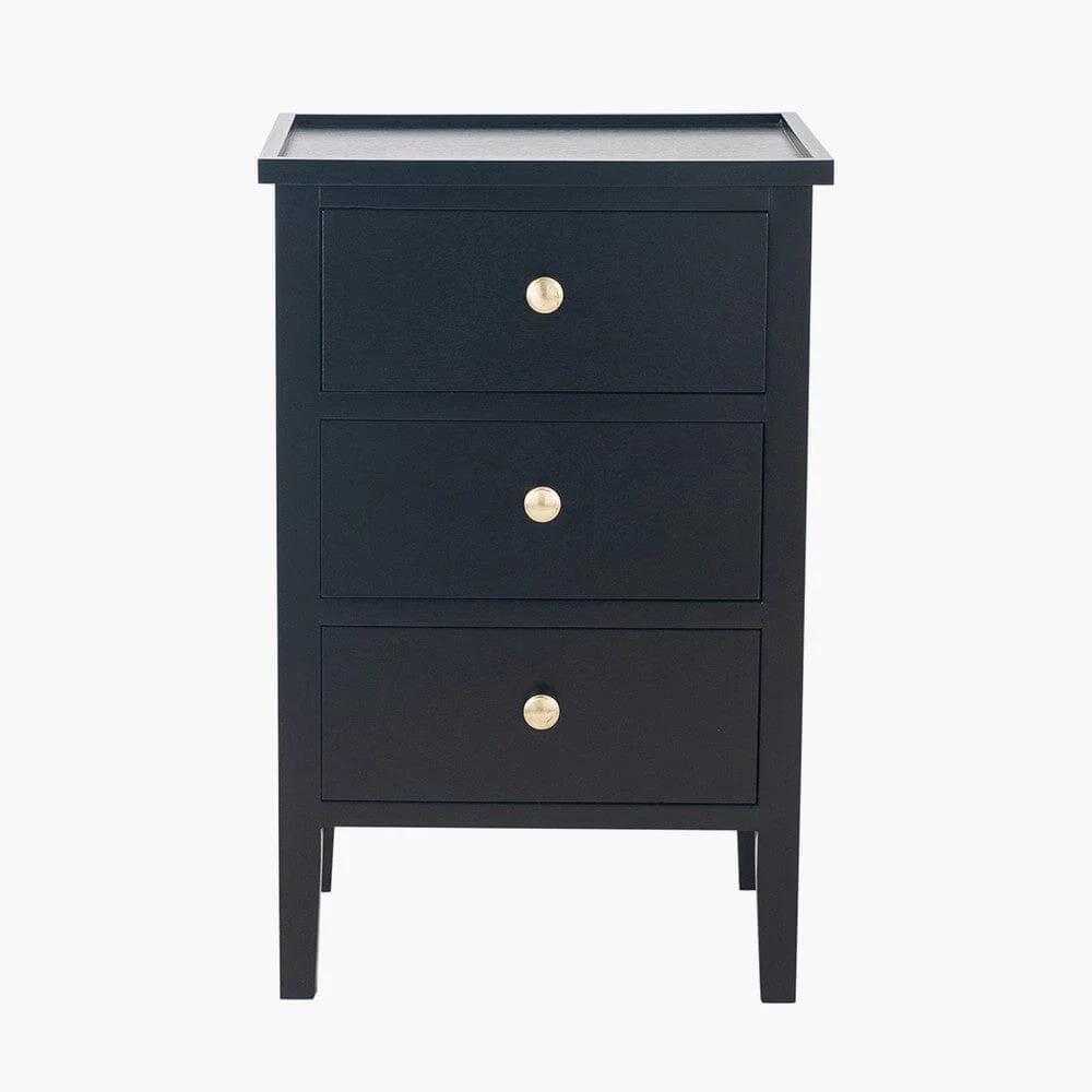 In Stock - Henrik Black 3 Drawer Bedside Table with Gold Handles - Image 4