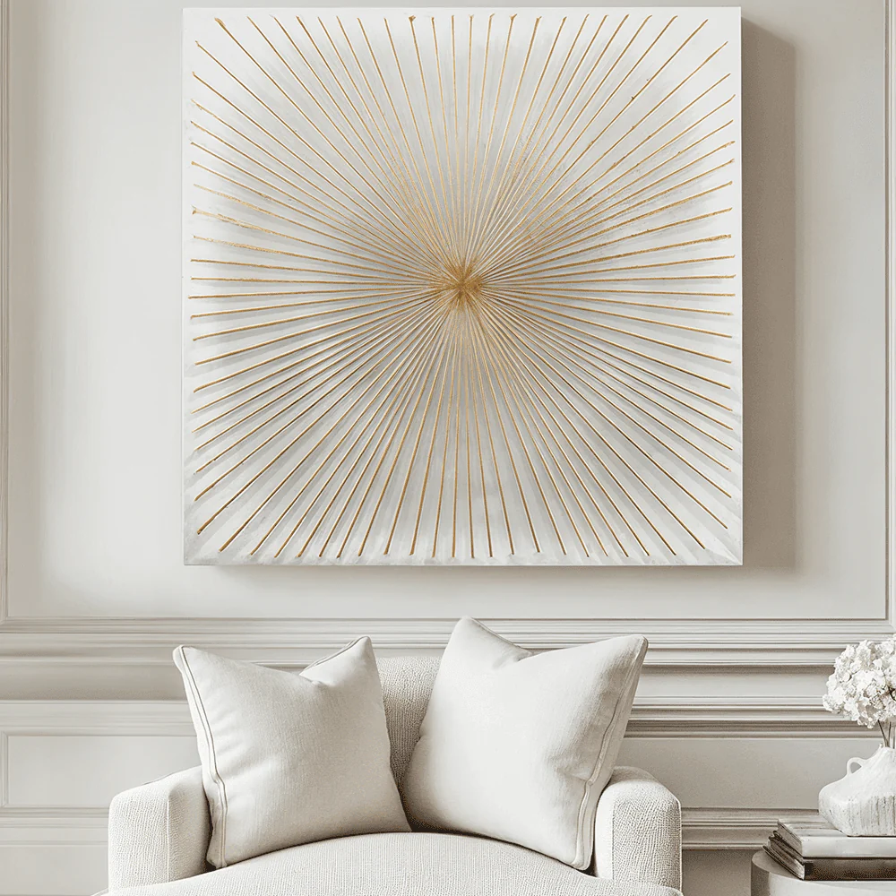In Stock - Raye White & Gold Sunburst Style Wall Art