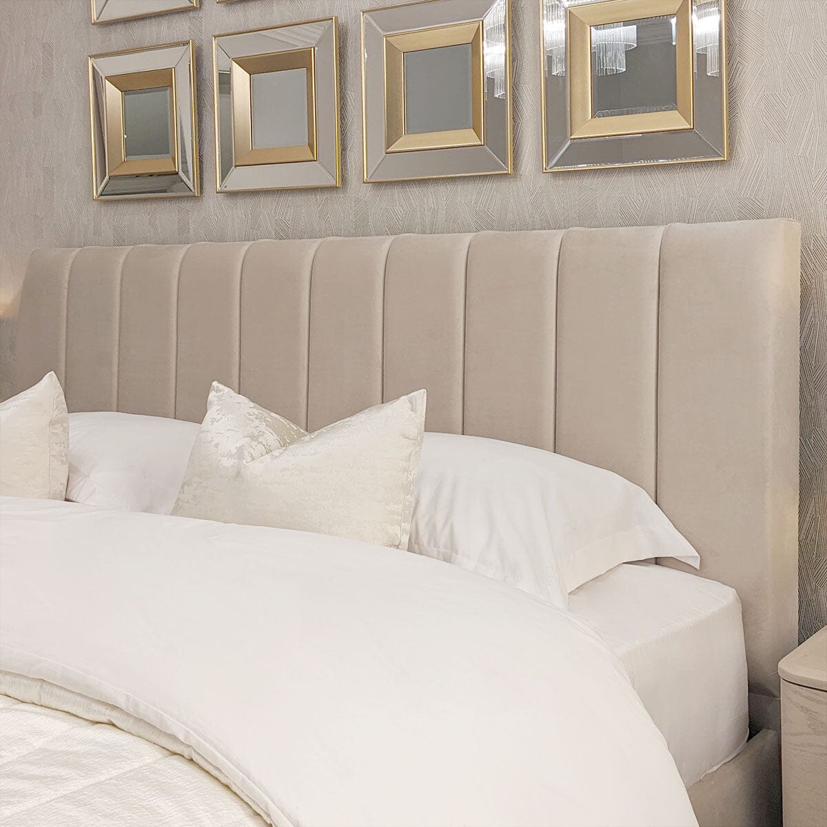 Jessabelle Luxury Vanilla Velvet Panelled Bed - Image 2