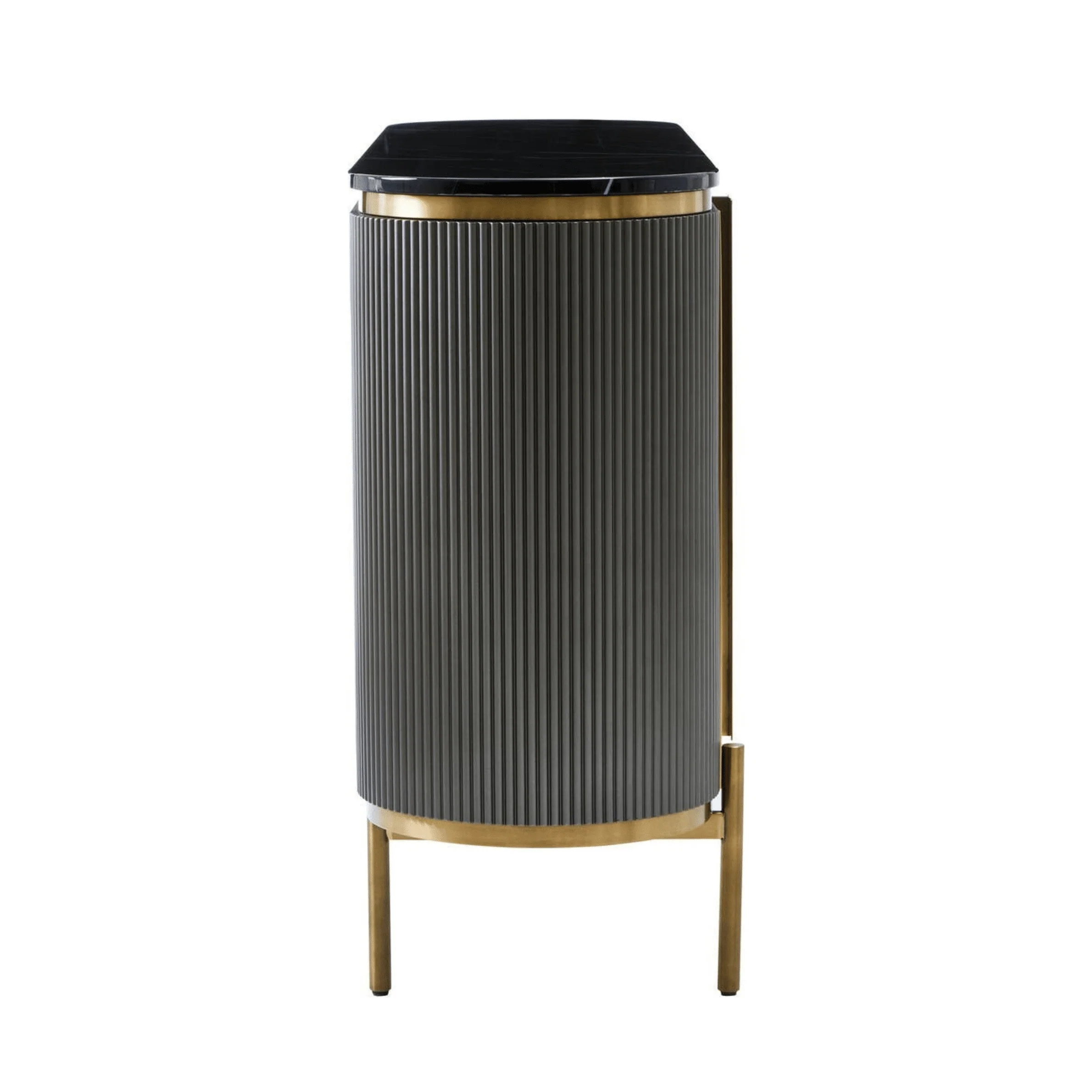Junia Grey & Gold Ribbed 4 Door Sideboard with Black Marble Top - Image 4